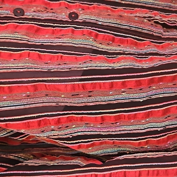 VTG CAROL TURNER Red Striped Lightweight Linen Button Down Shacket Shirt - Picture 4 of 8